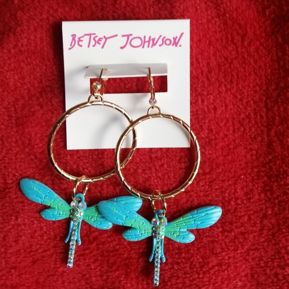 Betsey Johnson Dragon Fly Hoop Earrings